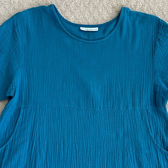 Bryn Walker Mara Cotton Gauze Tunic Dress Teal XS Lagenlook Summer Beach Casual - Picture 2 of 11